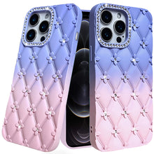 For iPhone 12 Pro Max Case Bling Diamond Pattern Padded Cover + Tempered Glass