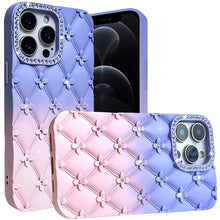 For iPhone 12 Pro Max Case Bling Diamond Pattern Padded Cover + Tempered Glass