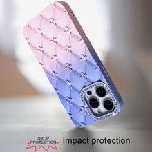 For iPhone 12 Pro Max Case Bling Diamond Pattern Padded Cover + Tempered Glass