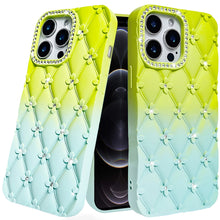 For iPhone 12 Pro Max Case Bling Diamond Pattern Padded Cover + Tempered Glass