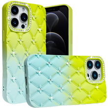 For iPhone 12 Pro Max Case Bling Diamond Pattern Padded Cover + Tempered Glass