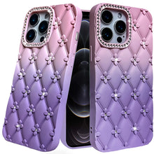 For iPhone 12 Pro Max Case Bling Diamond Pattern Padded Cover + Tempered Glass