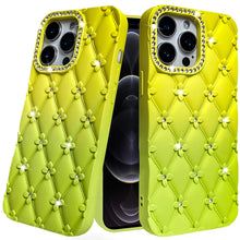 For iPhone 12 Pro Max Case Bling Diamond Pattern Padded Cover + Tempered Glass