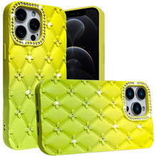 For iPhone 12 Pro Max Case Bling Diamond Pattern Padded Cover + Tempered Glass