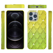 For iPhone 12 Pro Max Case Bling Diamond Pattern Padded Cover + Tempered Glass