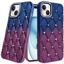For iPhone 13/14 Case Bling Diamond Quilted Pattern Phone Cover + Tempered Glass