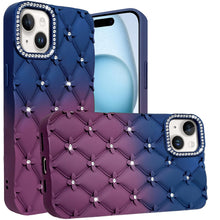 For iPhone 13/14 Case Bling Diamond Quilted Pattern Phone Cover + Tempered Glass