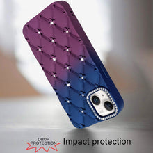 For iPhone 13/14 Case Bling Diamond Quilted Pattern Phone Cover + Tempered Glass