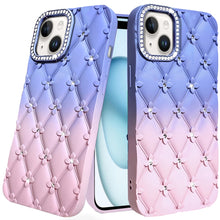 For iPhone 15 Case Bling Diamond Quilted Pattern Phone Cover + 2 Tempered Glass