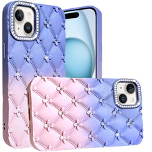 For iPhone 15 Case Bling Diamond Quilted Pattern Phone Cover + 2 Tempered Glass