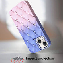 For iPhone 15 Case Bling Diamond Quilted Pattern Phone Cover + 2 Tempered Glass