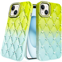 For iPhone 15 Case Bling Diamond Quilted Pattern Phone Cover + 2 Tempered Glass