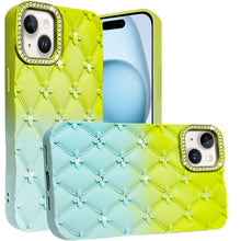 For iPhone 15 Case Bling Diamond Quilted Pattern Phone Cover + 2 Tempered Glass