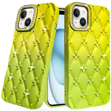 For iPhone 15 Case Bling Diamond Quilted Pattern Phone Cover + 2 Tempered Glass