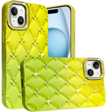 For iPhone 15 Case Bling Diamond Quilted Pattern Phone Cover + 2 Tempered Glass
