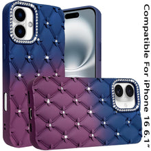 For iPhone 15 Case Bling Diamond Quilted Pattern Phone Cover + 2 Tempered Glass