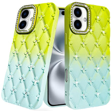 For iPhone 16 6.1inch Case Bling Diamond Pattern Padded Cover + Tempered Glass