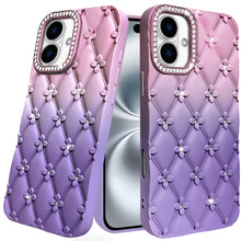 For iPhone 16 6.1inch Case Bling Diamond Pattern Padded Cover + Tempered Glass
