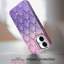 For iPhone 16 6.1inch Case Bling Diamond Pattern Padded Cover + Tempered Glass