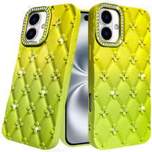 For iPhone 16 6.1inch Case Bling Diamond Pattern Padded Cover + Tempered Glass