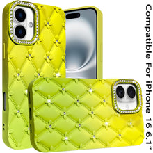 For iPhone 16 6.1inch Case Bling Diamond Pattern Padded Cover + Tempered Glass