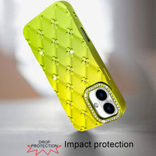 For iPhone 16 6.1inch Case Bling Diamond Pattern Padded Cover + Tempered Glass