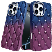 For iPhone 16 6.1inch Case Bling Diamond Pattern Padded Cover + Tempered Glass