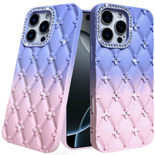 For iPhone 16 Pro 6.3in Case Bling Diamond Pattern Padded Cover + Tempered Glass