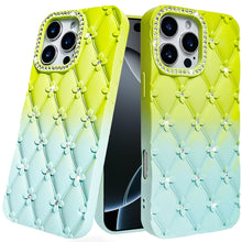 For iPhone 16 Pro 6.3in Case Bling Diamond Pattern Padded Cover + Tempered Glass