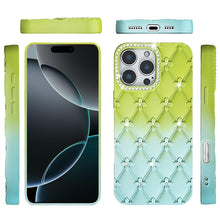 For iPhone 16 Pro 6.3in Case Bling Diamond Pattern Padded Cover + Tempered Glass