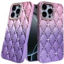 For iPhone 16 Pro 6.3in Case Bling Diamond Pattern Padded Cover + Tempered Glass