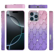 For iPhone 16 Pro 6.3in Case Bling Diamond Pattern Padded Cover + Tempered Glass