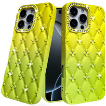 For iPhone 16 Pro 6.3in Case Bling Diamond Pattern Padded Cover + Tempered Glass