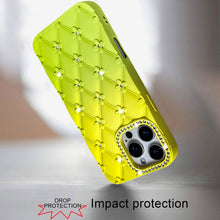 For iPhone 16 Pro 6.3in Case Bling Diamond Pattern Padded Cover + Tempered Glass