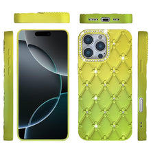 For iPhone 16 Pro 6.3in Case Bling Diamond Pattern Padded Cover + Tempered Glass