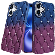 For iPhone 17 Case Bling Diamond Pattern Rubber Phone Cover + Tempered Glass