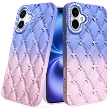For iPhone 17 Case Bling Diamond Pattern Rubber Phone Cover + Tempered Glass