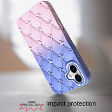 For iPhone 17 Case Bling Diamond Pattern Rubber Phone Cover + Tempered Glass