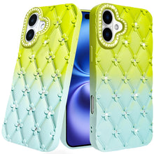 For iPhone 17 Case Bling Diamond Pattern Rubber Phone Cover + Tempered Glass