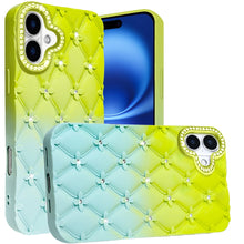 For iPhone 17 Case Bling Diamond Pattern Rubber Phone Cover + Tempered Glass