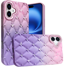 For iPhone 17 Case Bling Diamond Pattern Rubber Phone Cover + Tempered Glass