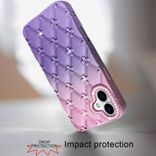 For iPhone 17 Case Bling Diamond Pattern Rubber Phone Cover + Tempered Glass