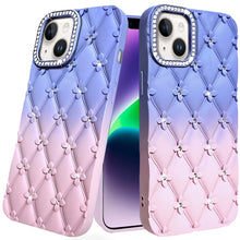 For iPhone 13/14 Case Bling Diamond Quilted Pattern Phone Cover + Tempered Glass