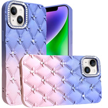For iPhone 13/14 Case Bling Diamond Quilted Pattern Phone Cover + Tempered Glass