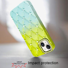 For iPhone 13/14 Case Bling Diamond Quilted Pattern Phone Cover + Tempered Glass