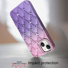 For iPhone 13/14 Case Bling Diamond Quilted Pattern Phone Cover + Tempered Glass