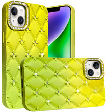 For iPhone 13/14 Case Bling Diamond Quilted Pattern Phone Cover + Tempered Glass