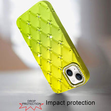 For iPhone 13/14 Case Bling Diamond Quilted Pattern Phone Cover + Tempered Glass