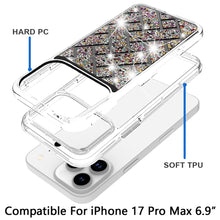For iPhone 17 Pro Max Case Shimmering Bling Hybrid Phone Cover + Tempered Glass