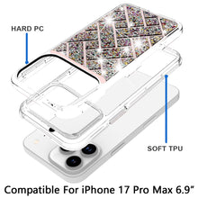 For iPhone 17 Pro Max Case Shimmering Bling Hybrid Phone Cover + Tempered Glass